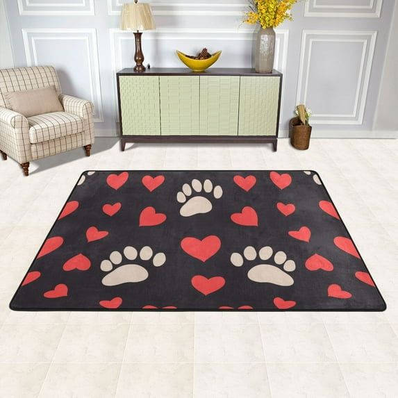 Paw Claws with Hearts Area Rug Washable 72 x 48 Floor Carpet Mat Non Slip for Bedroom Living Room Kids Room Home Decor