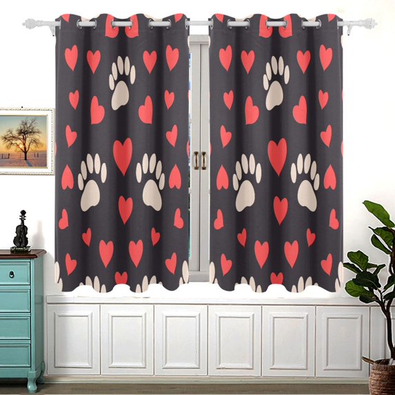 Paw Claws with Hearts Black Out Curtains Aesthetic for Bedroom Living Room Sliding Glass Doors Kitchen Windows 2 panels set
