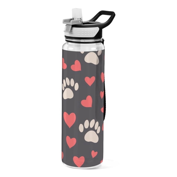 Paw Claws with Hearts Sports Water Bottle Portable Travel Mug 32oz BPA Free Leak Proof Straw Transparent Tritan for Gym Yoga Cycling Camping