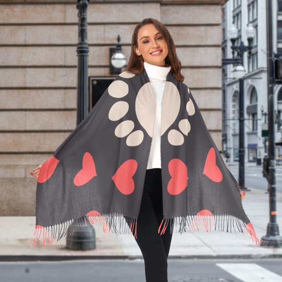 Paw Claws with Hearts Winter Scarf for Women Fashion Warm Long Soft Blanket Scarves Gifts