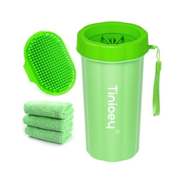 Paw Cleaner for Large Dogs with 3 Towels & Bath Brush, Muddy Foot Washer for Pets (Green)
