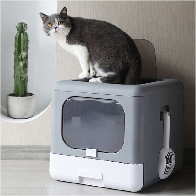 Paw Detachable Cat Litter Box w/ Drawer Large Pet Toilet Filter Deep