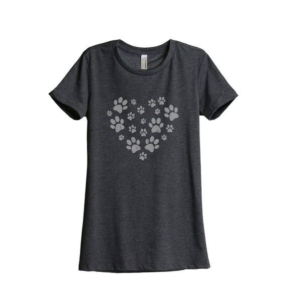 Paw Dog Heart Women's Fashion Relaxed T-Shirt Tee Charcoal Grey Large