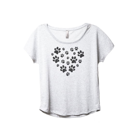 Paw Dog Heart Women's Fashion Slouchy Dolman T-Shirt Tee Heather White 2X-Large