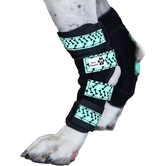 Paw Empire Dog Leg Braces, Extra Supportive with Metal Springs, Blue Camo with Dog Bones, Medium