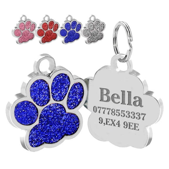 Paw Glitter Personalized Pet ID Tags, Dog Tags for Pets Personalized Engraving, Anti-Lost Name ID Collar Tags