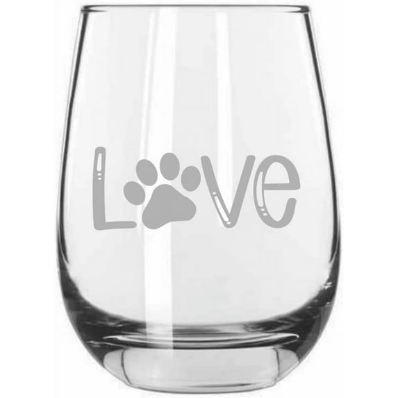 Paw Glossy Love Puppy Love Paw Prints Etched 15.25oz Libbey Stemless Wine Glass