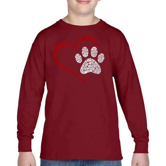 Paw Heart - Boy's Word Art Long Sleeve T-Shirt