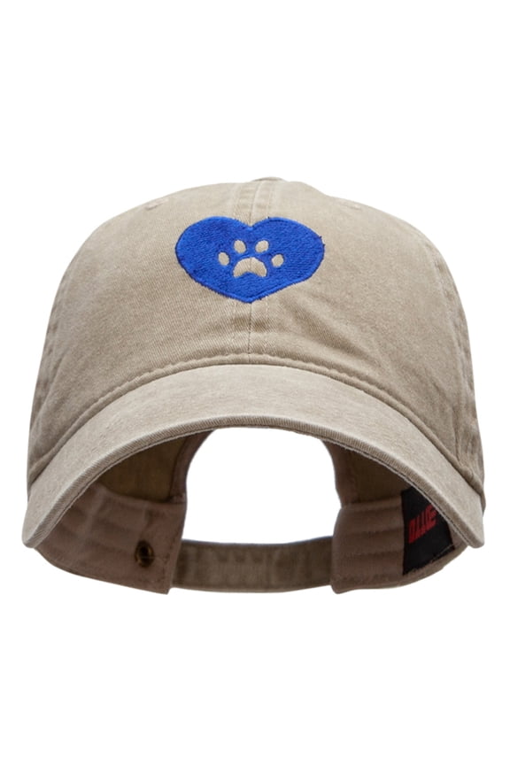 Paw Heart Logo Embroidered Cotton Twill Washed Cap - Khaki OSFM
