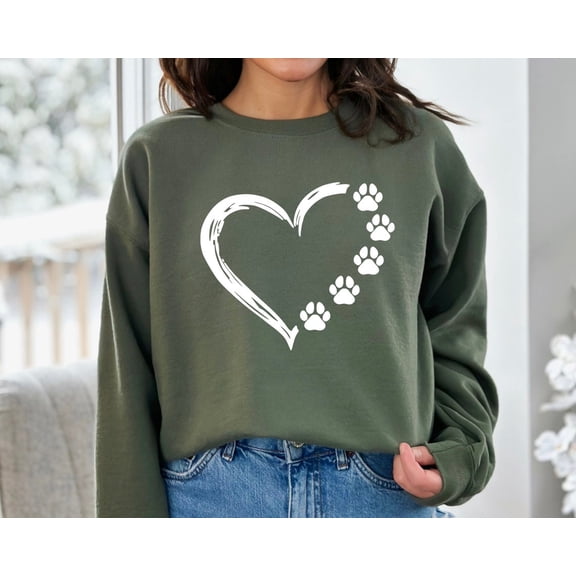 Paw Heart Sweatshirt, Dog Lover Crewneck, Dog , Dog Cat Mom Sweater, Graphic Sweatshirt, Best Friends, Daily Sweater Tshirt All Size S-5XL
