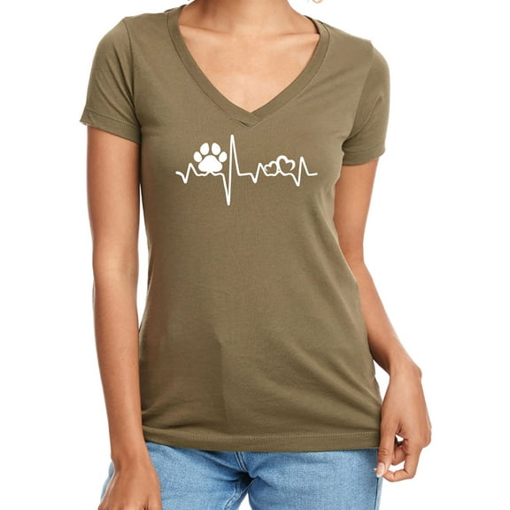 Paw Heartbeat Womens V-Neck T-Shirt
