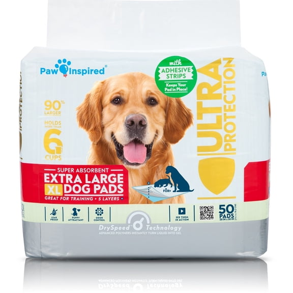 Paw Inspired 28"x30" Dog Pee Pads Puppy Training Pads Pet Pads Extra Large | Wee Wee Potty Training Pads for Dogs Doggie | Waterproof Underpads, Incontinence (Adhesive Strips, 50 Count)