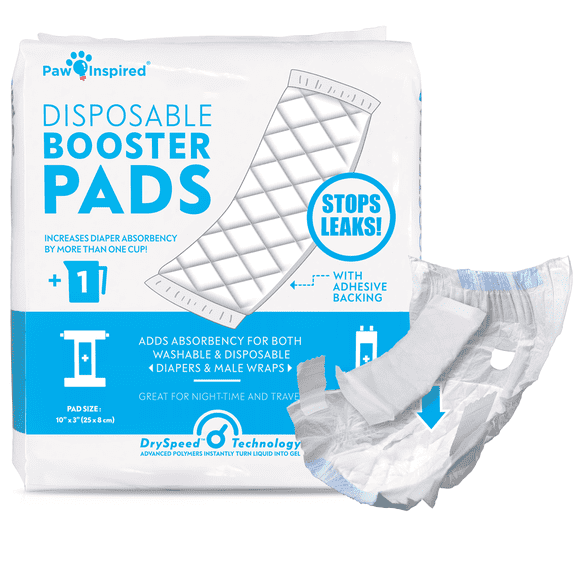 30ct Paw Inspired Dog Diaper Booster Pads, Flow Through Insert Layer to Add Absorbency to Dog Diapers and Male Wraps, Great for Heavy Incontinence and Overnight Use