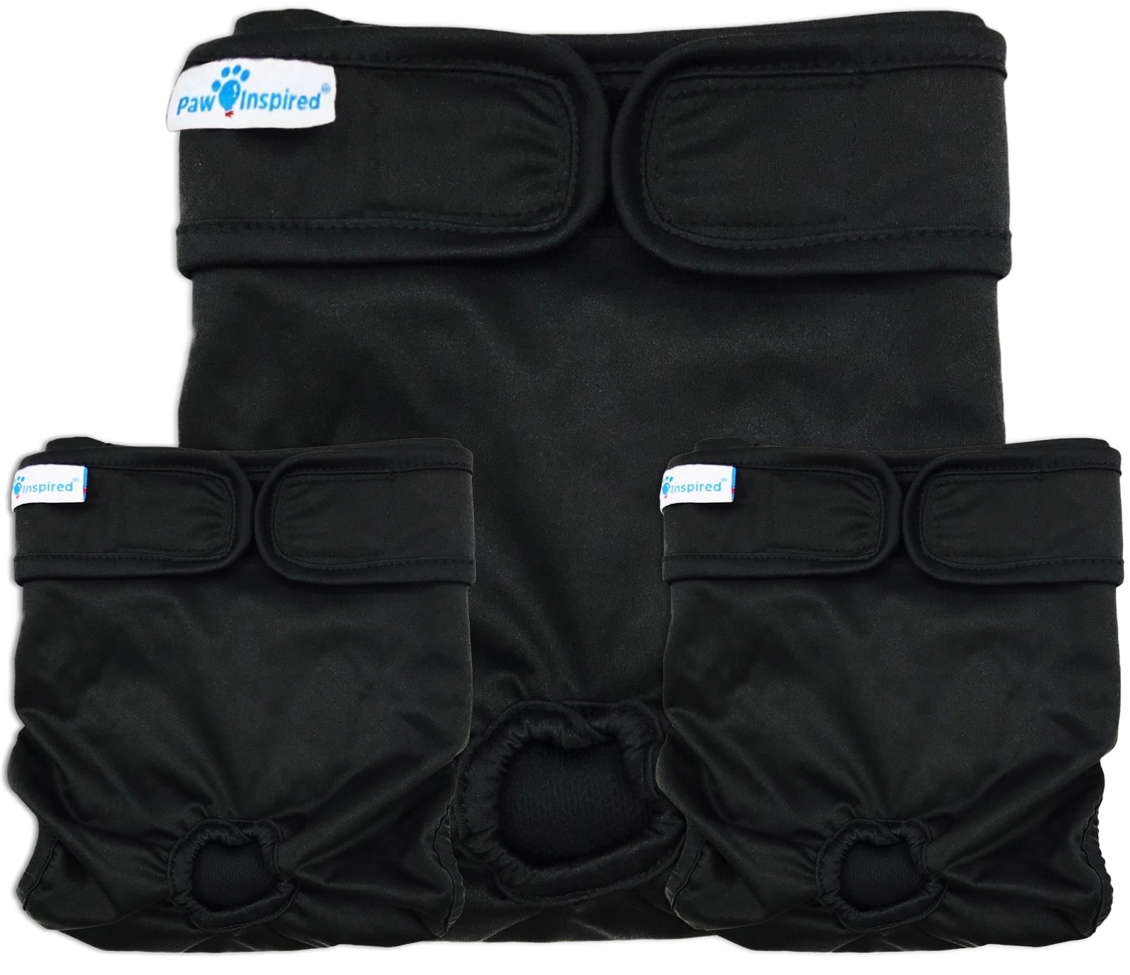 Paw Inspired 3ct Washable Female Dog Diapers, Doggie Doggy Diapers, Puppy Diapers for Female Dog Heat | Reusable Pet Diapers for Female Dogs, Cat Diapers (Black (Black Lining), Small)
