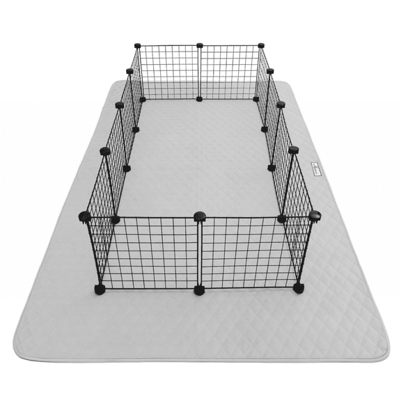 Paw Inspired 80x50” Waterproof Dog Playpen Mat, Pet Kennel Play Pen Pad for Puppy, Rabbit, Guinea Pig, Small Animals | Super Absorbent Fleece Cage Liner with Non-Slip Bottom (Light Gray)