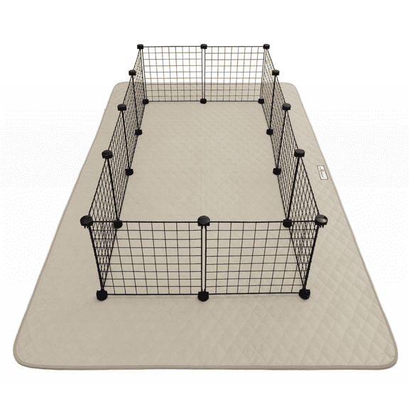Paw Inspired 80x50” Waterproof Dog Playpen Mat, Pet Kennel Play Pen Pad for Puppy, Rabbit, Guinea Pig, Small Animals | Super Absorbent Fleece Cage Liner with Non-Slip Bottom (Tan)
