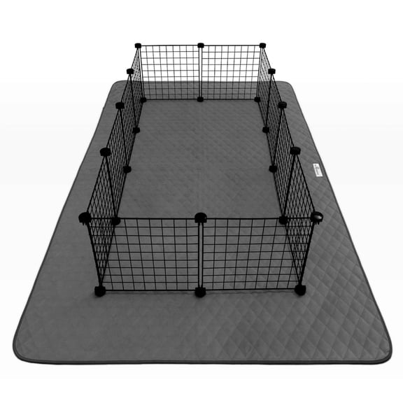 Paw Inspired 80x50” Waterproof Dog Playpen Mat, Pet Kennel Play Pen Pad for Puppy, Rabbit, Guinea Pig, Small Animals | Super Absorbent Fleece Cage Liner with Non-Slip Bottom (Dark Gray)
