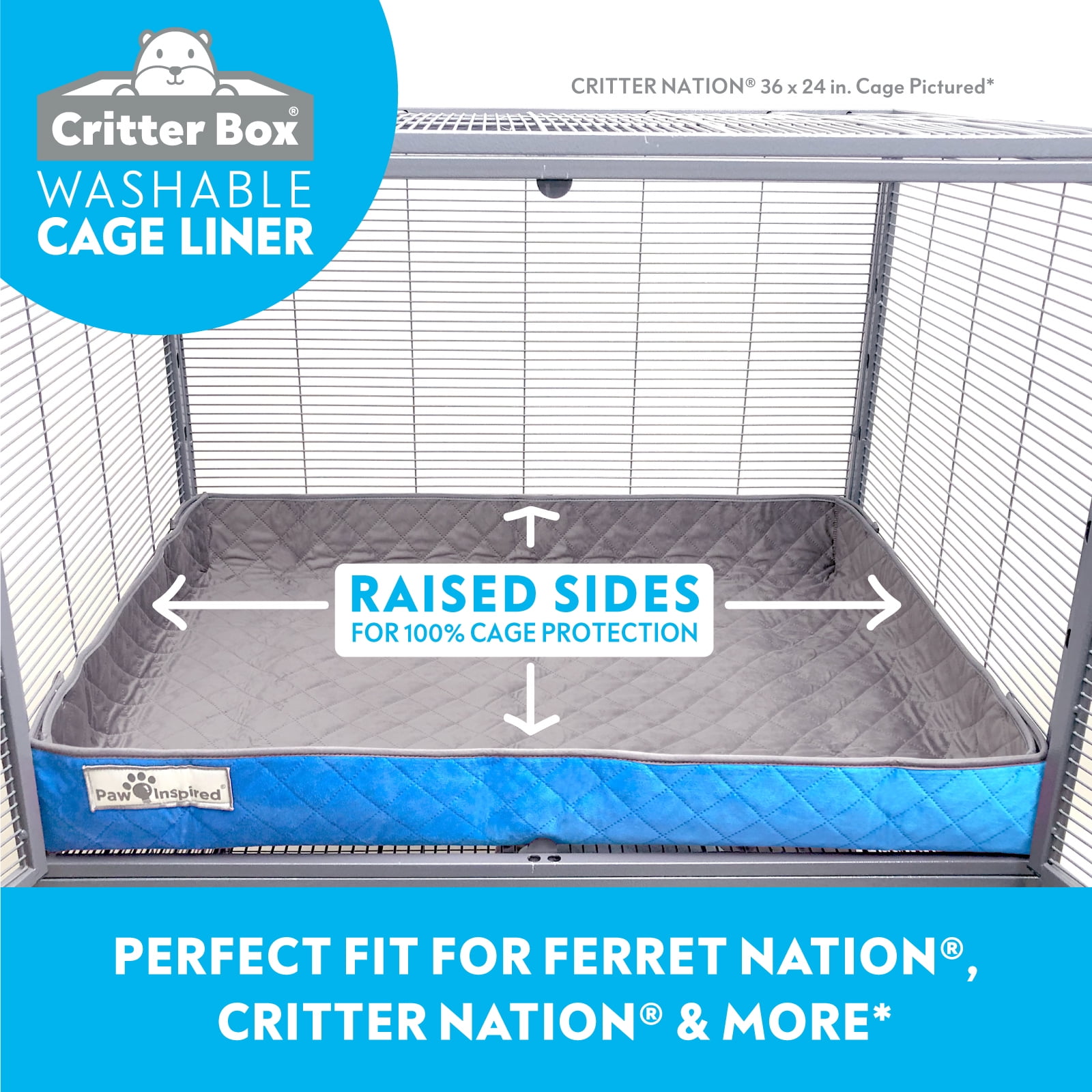 Paw Inspired Critter Box Washable Cage Liner for Ferret/Critter Nation Cage, Reversible Fleece