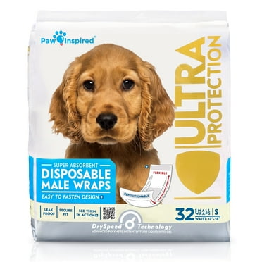32ct Paw Inspired Disposable Male Dog Wraps Belly Bands|Super Absorbent Leak-Proof for Excitable Urination, Incontinence and Male Marking (Small)