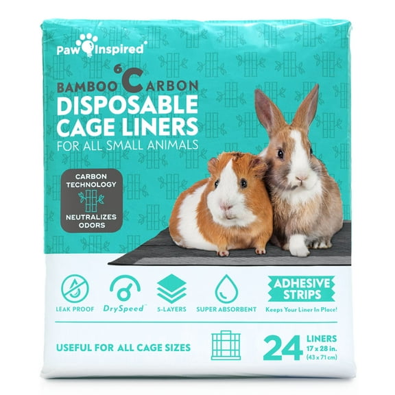 Paw Inspired Disposable Guinea Pig C&C Cage Liners Beddings | Bamboo Charcoal Odor Controlling | Liners Pee Pads for Guinea Pigs, Ferret, Rabbit, Hamster, Chinchilla (28"x17"(C&C 2 x 1), 24 Count)