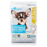 Paw Inspired Disposable Male Dog Diapers Dog Wraps Belly Bands for Dogs Male | Diapers For Dogs XS, S, M, L, XL | Puppy Doggie Pet Diapers Male for Marking Leaking and Incontinence (X-Small, 12 Count)