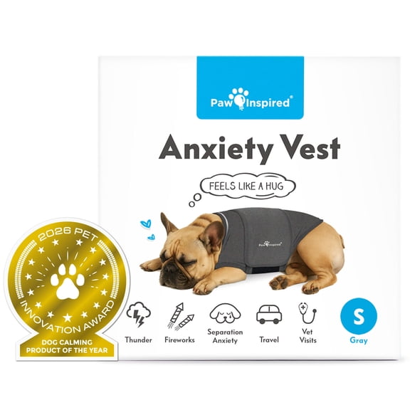 Paw Inspired Dog Anxiety Vest, Calming Weighted Thunder Jacket for Dogs, Soothing Compression Vest for Thunderstorms, Fireworks, Travel, Separation Anxiety (Gray, Small Size)