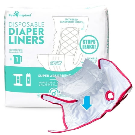 30ct Paw Inspired Dog Diaper Liner Booster Pads, Adds Absorbency with Leakproof Backing to Keep Dog Diapers and Male Wraps Dry