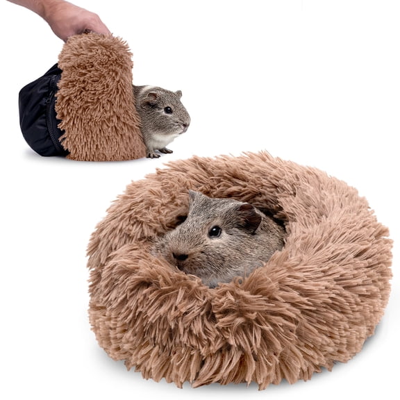 Paw Inspired Furr-O Guinea Pig Bed Burrowing Bed with Zip-On Spandex & Fleece Interchangeable Bottoms for Guinea Pigs and Other Small Animals | Hideout Hideaway (Tan)