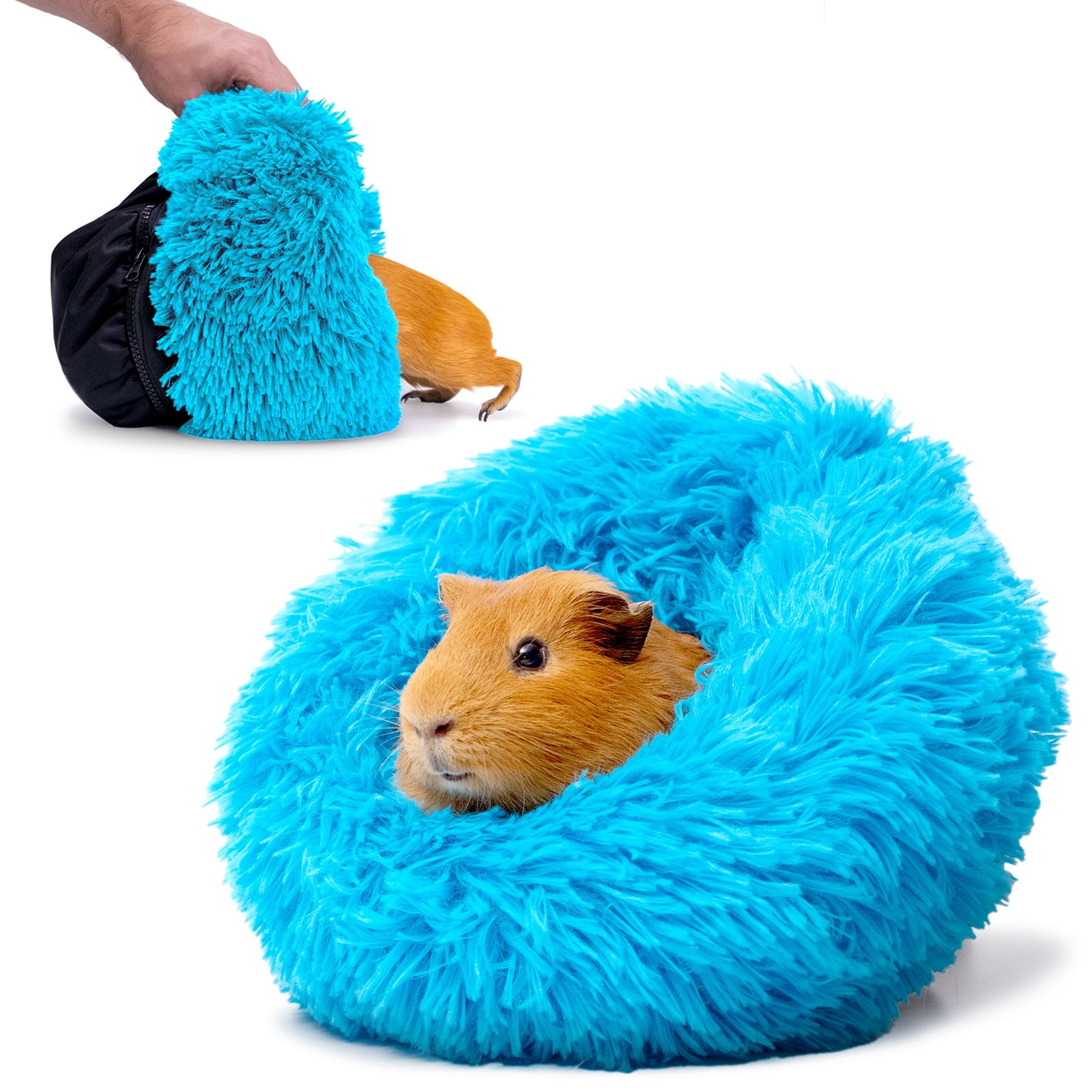 Paw Inspired Furr-O Guinea Pig Bed Burrowing Bed with Zip-On Spandex & Fleece Interchangeable Bottoms for Guinea Pigs and Other Small Animals | Hideout Hideaway (Blue)
