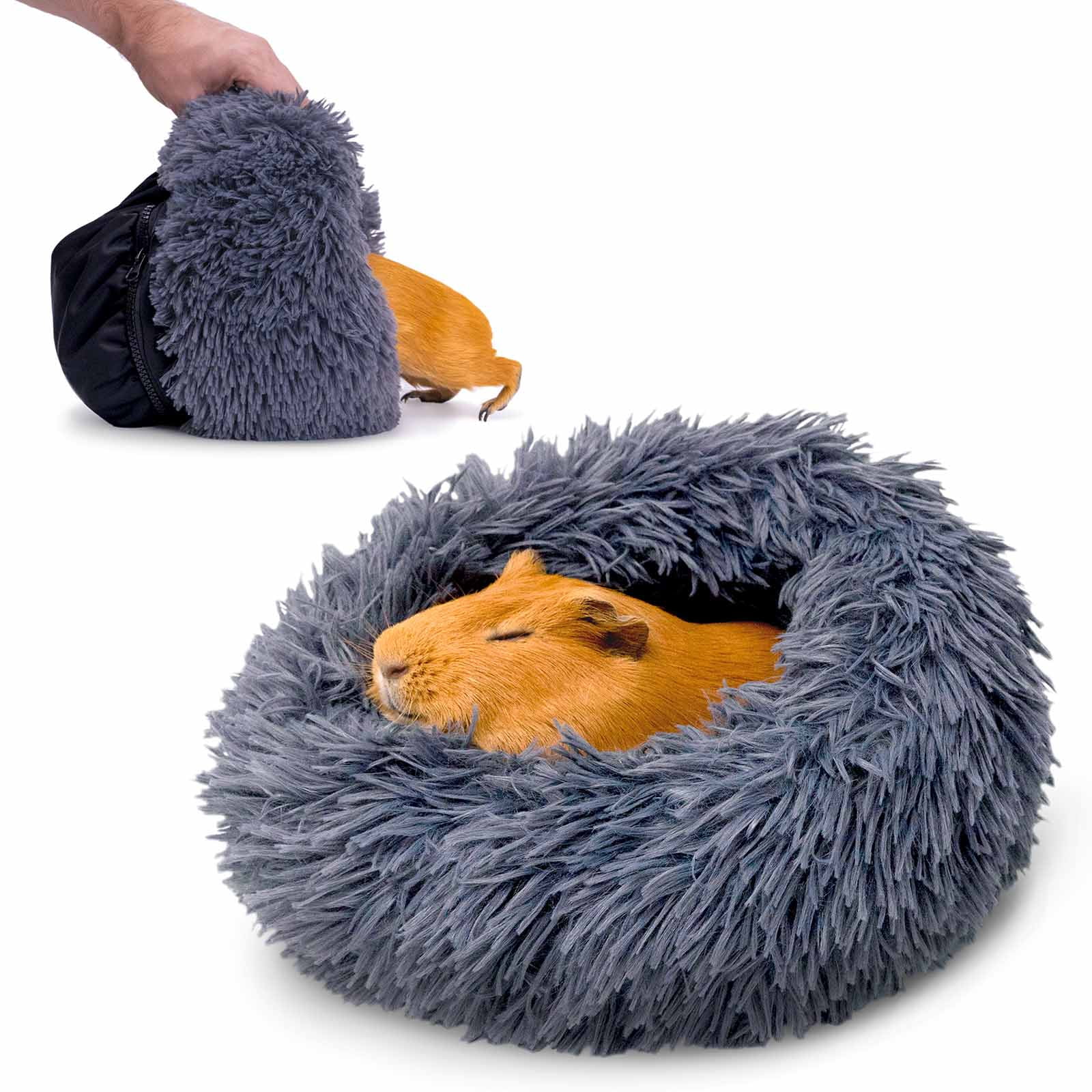 Paw Inspired Furr-O Guinea Pig Bed Burrowing Bed with Zip-On Spandex & Fleece Interchangeable Bottoms for Guinea Pigs and Other Small Animals | Hideout Hideaway (Dark Gray)
