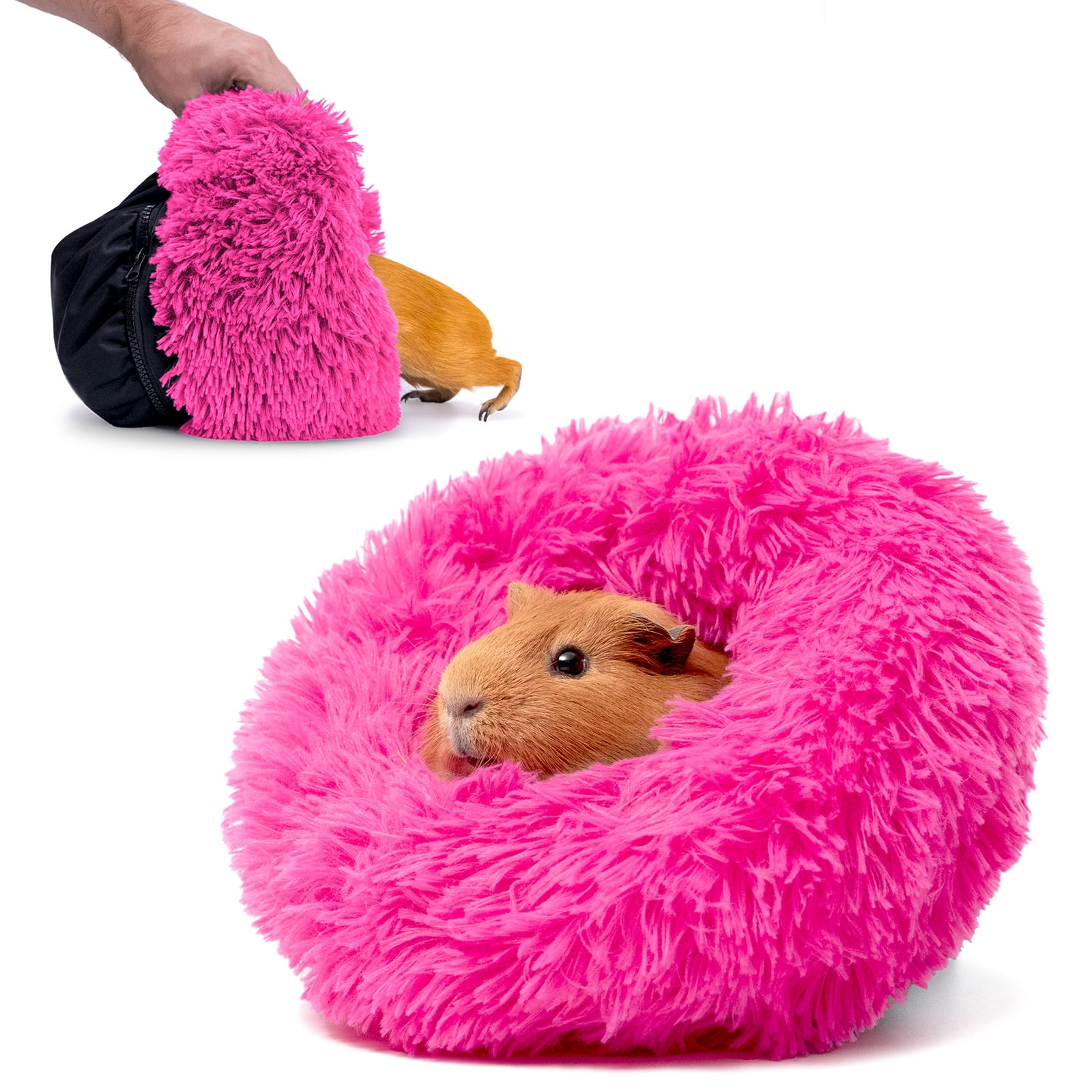 Paw Inspired Furr-O Guinea Pig Bed Burrowing Bed with Zip-On Spandex & Fleece Interchangeable Bottoms for Guinea Pigs and Other Small Animals | Hideout Hideaway (Pink)