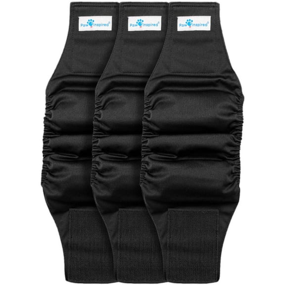 Paw Inspired Reusable Male Dog Wraps Belly Bands Diapers for Dogs| Washable Male Dog Diapers Male Doggie Puppy Pet Diapers| Dog Wrap Diaper Cover, Incontinence (X-Small (3ct), Black (Black Lining))