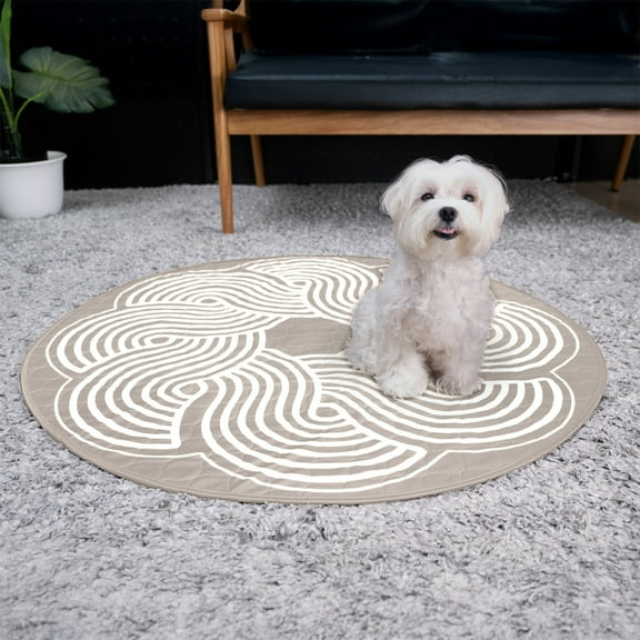 2ct Paw Inspired 36 Inch Round Washable Dog Pee Pads Leak Resistant Reusable Mats for Puppy Whelping Box Playpen Pool and Incontinence Use (Tan)