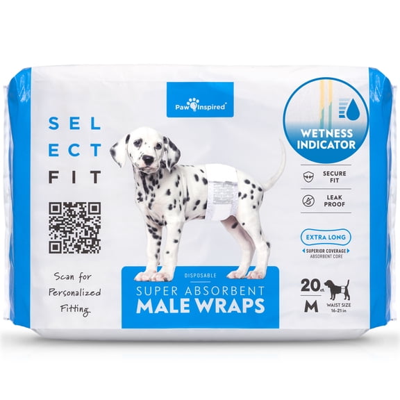 20ct Paw Inspired Select Fit Disposable Male Diapers, Belly Bands Wraps with Wetness Indicator and Extended Absorbent Core (Medium)