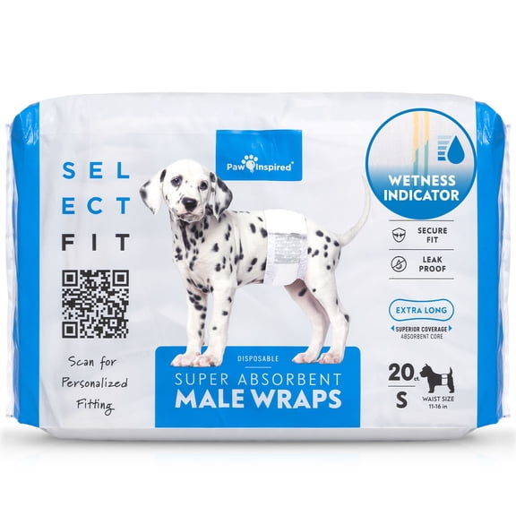 20ct Paw Inspired Select Fit Disposable Male Diapers, Belly Bands Wraps with Wetness Indicator and Extended Absorbent Core (Small)