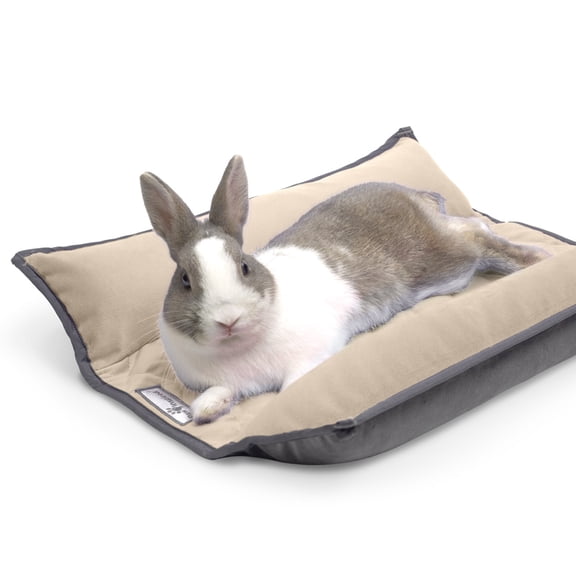 Paw Inspired 17x17" Snuggle Bunny Bed for Rabbits, Cat and Other Small Pets and Animals | Reversible Fleece Bedding with Padded Sides (Gray/Tan)