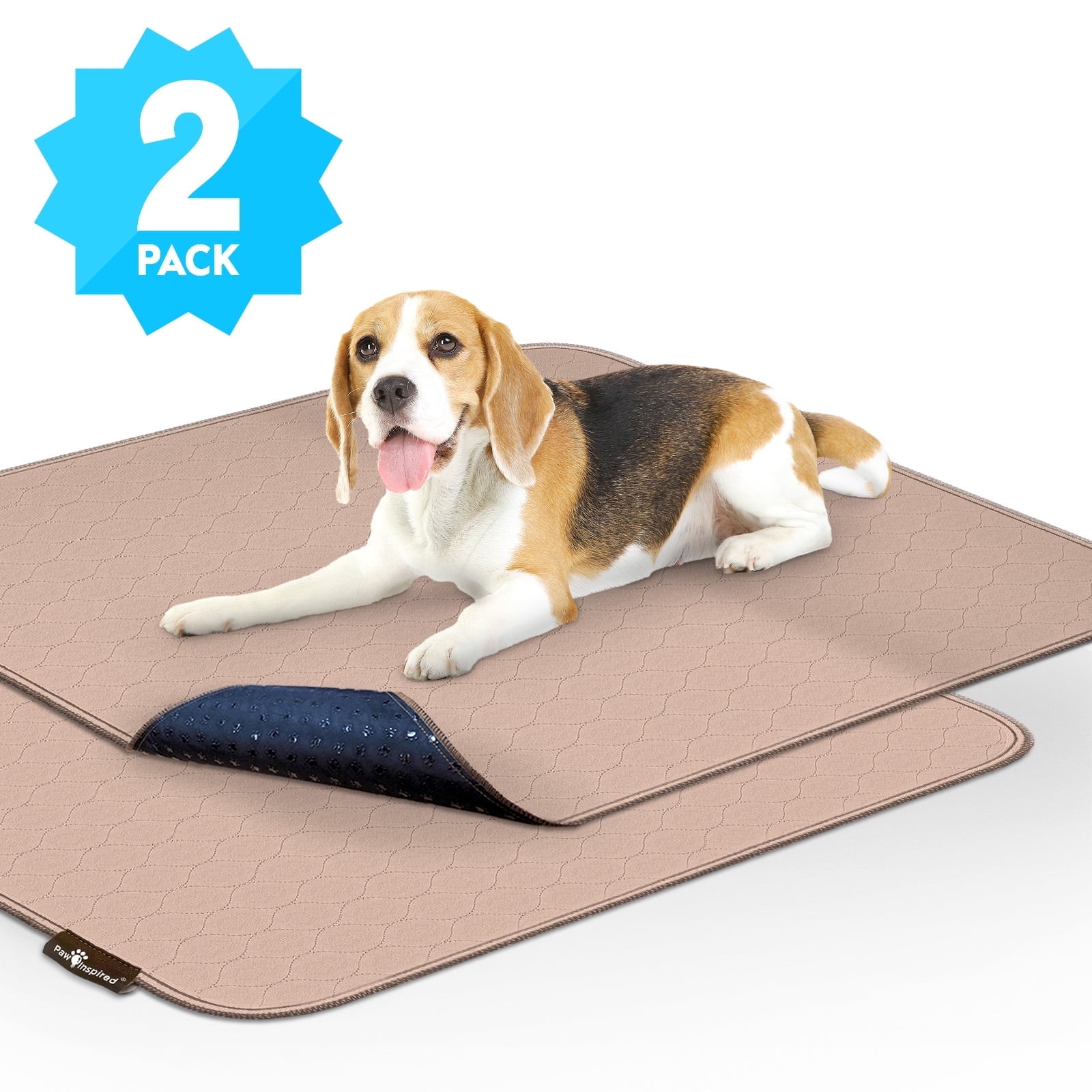 Large Beige Washable Reusable Pet Pee Pads (30"x32", 2 Pack)