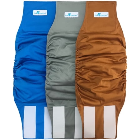 Paw Inspired Reusable Male Dog Diapers, Washable Belly Bands for Male Dogs, Dog Wraps for Incontinence (Medium (3ct), Assorted (White Lining))