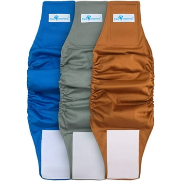 Paw Inspired Washable Reusable Male Dog Wraps, Belly Band for Dogs | Washable Dog Diapers, Reusable Pet Diapers for Male Dog Puppy Doggie| Marking Incontinence (X-Small (3ct), Assorted (White Lining))