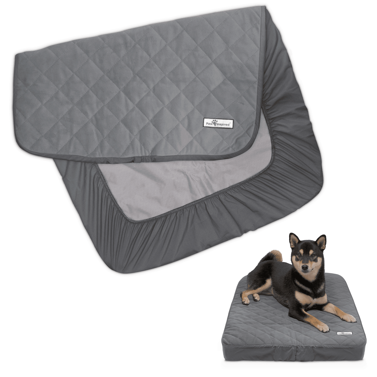 Gray Waterproof Fitted Dog Bed Cover with Velvet Fleece, 34 x 23 x 5 Inch