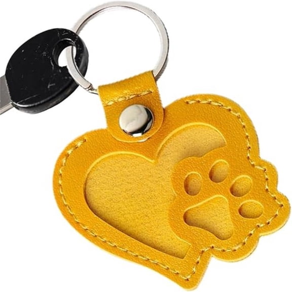 Paw Keychain for Fur,Dog Fur Keychain,Pet Fur Keepsake Keyring, Heart Shaped Pet Hair Storage Keychain, Memorial Collection of Cat and Dog Fur,Leather Memorial Gift for Hair Storage(Yellow)