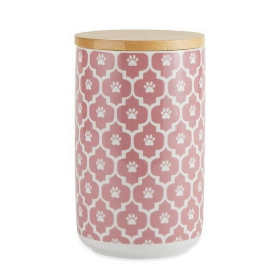 Paw Lattice Print Ceramic Treat Canister, Rose
