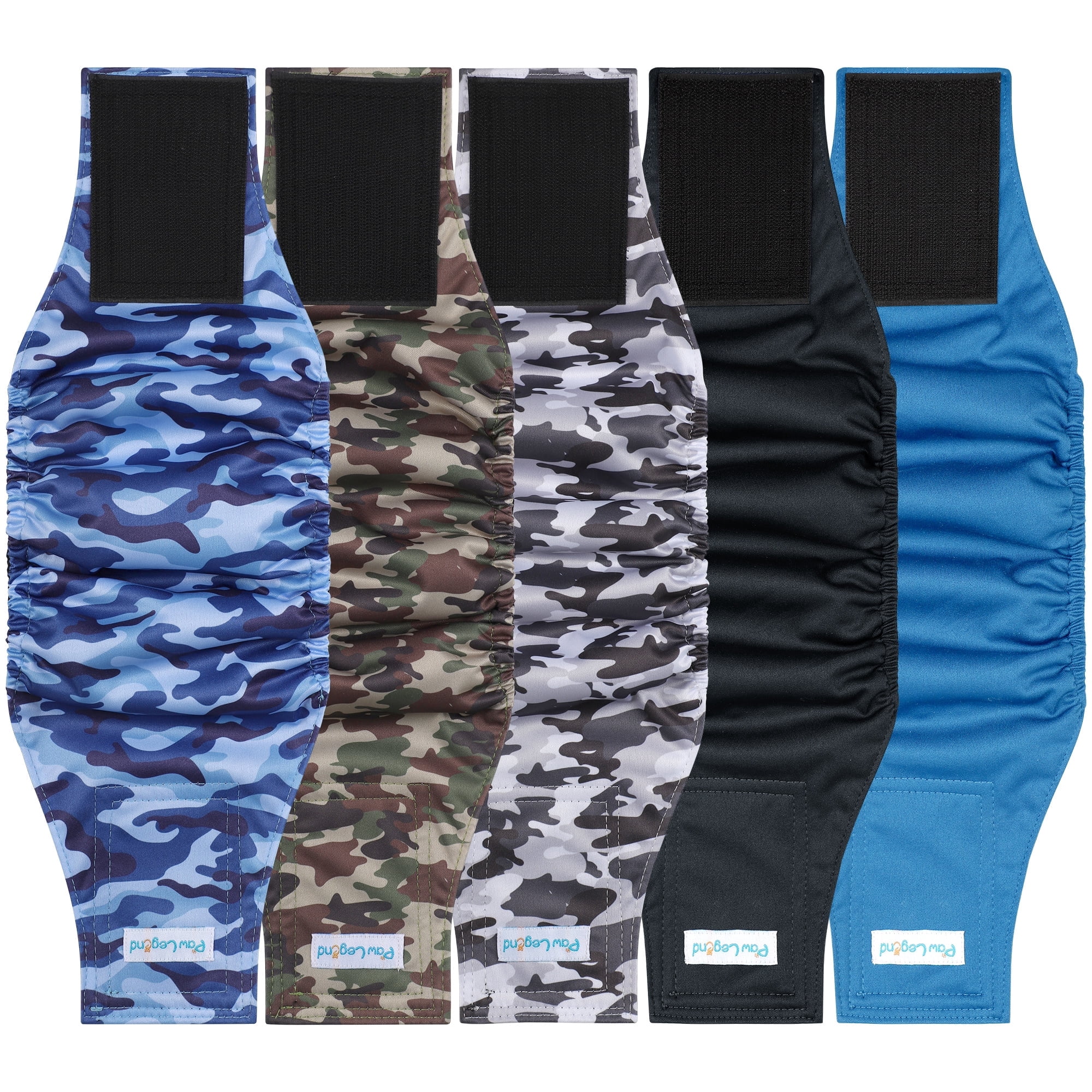 Paw Legend 5Pack Washable Dog Wraps for Male Dogs, Reusable Puppy & Doggie Diapers Male, Leak Proof|Ultra Absorbent Belly Bands Diapers for Dogs,Camouflage,M