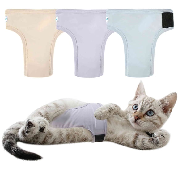 Paw Legend Cat Diapers for Female Cats Diaper for Male Cat Spraying Washable Reusable Kitten Diapers for Cats Incontinence Pet Diapers (3 Pack, Large)