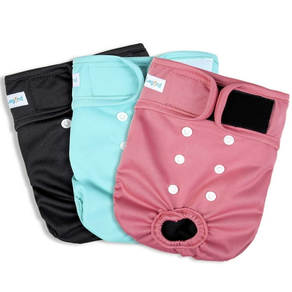 Paw Legend Reusable Female Dog Diapers Pack of 3, No Leak Doggie Diapers for Heat Cycle, Black, Blue, Pink, Medium