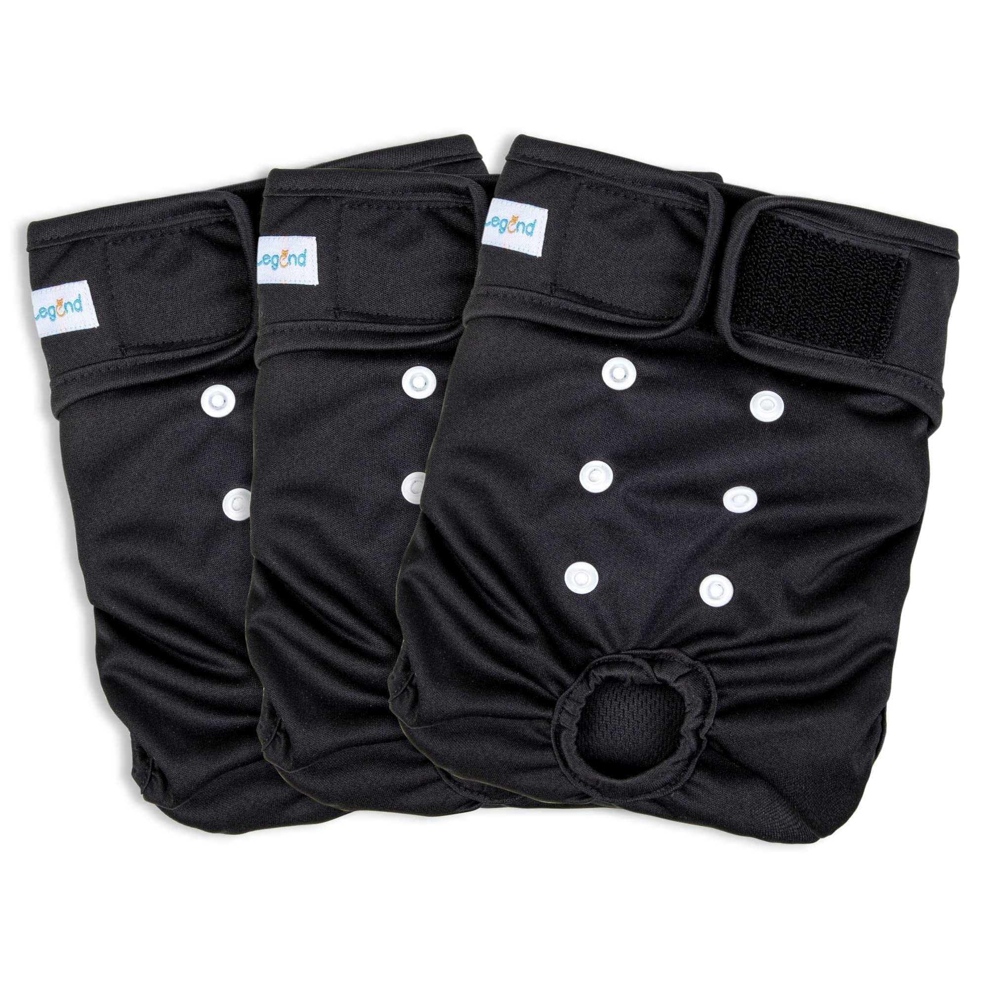 Paw Legend Reusable Female Dog Diapers Pack of 3, No Leak Doggie Diapers for Heat Cycle, Black, Medium