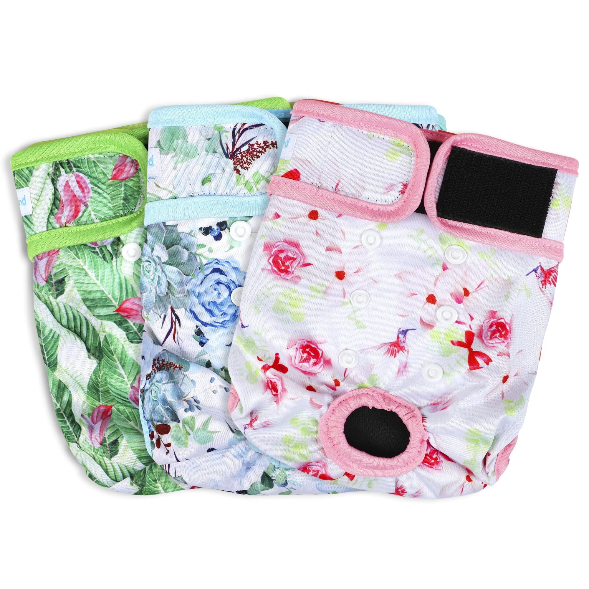 Paw Legend Reusable Female Dog Diapers Pack of 3, No Leak Doggie Diapers for Heat Cycle, Flower, Medium