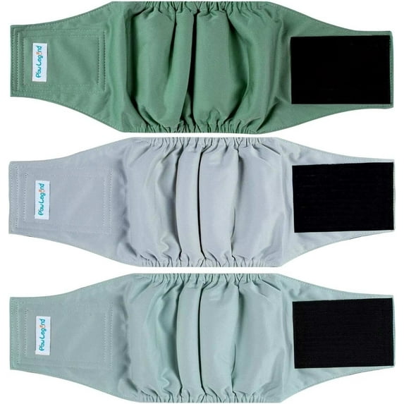 Paw Legend Washable Dog Belly Wrap Diapers for Male Dog (3 Pack),Green and Grey,Large