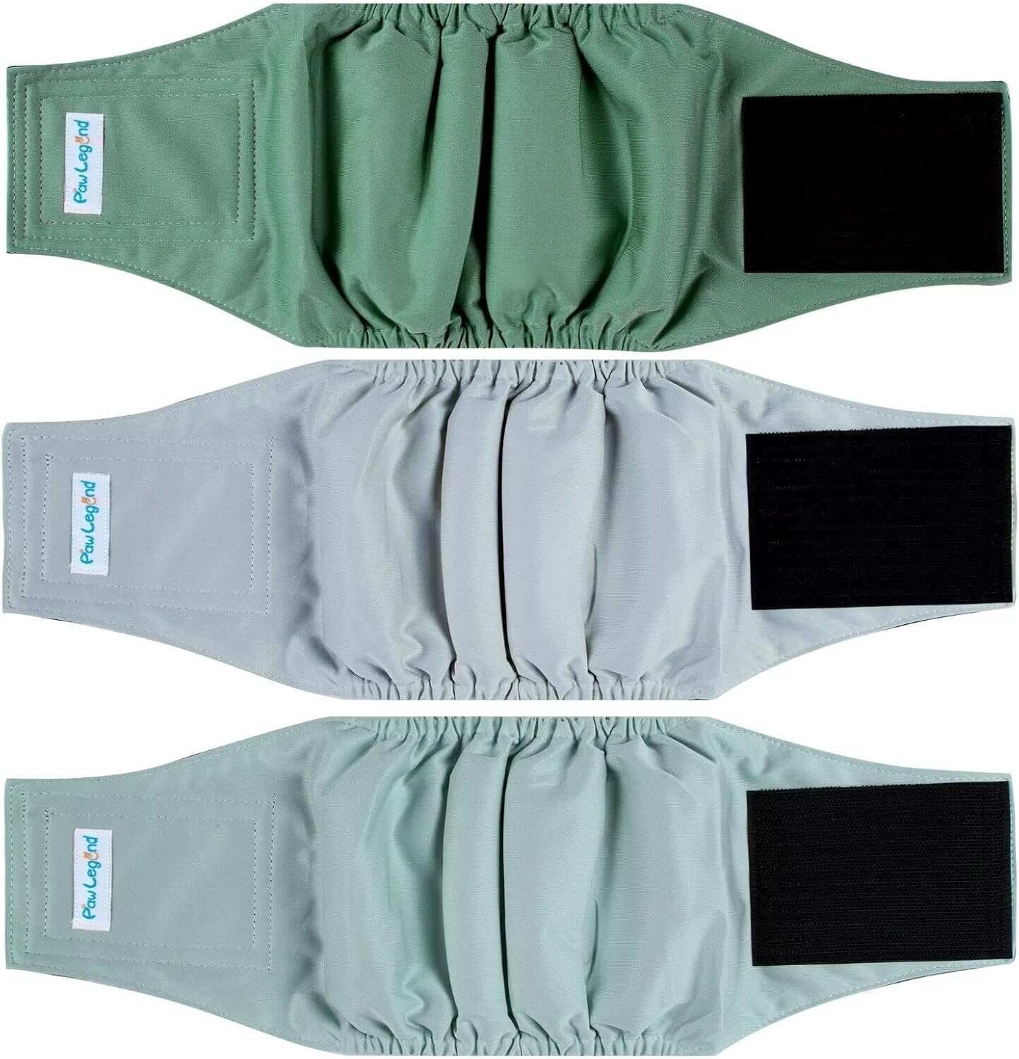 Paw Legend Washable Dog Belly Wrap Diapers for Male Dog (3 Pack),Green and Grey,x-Large