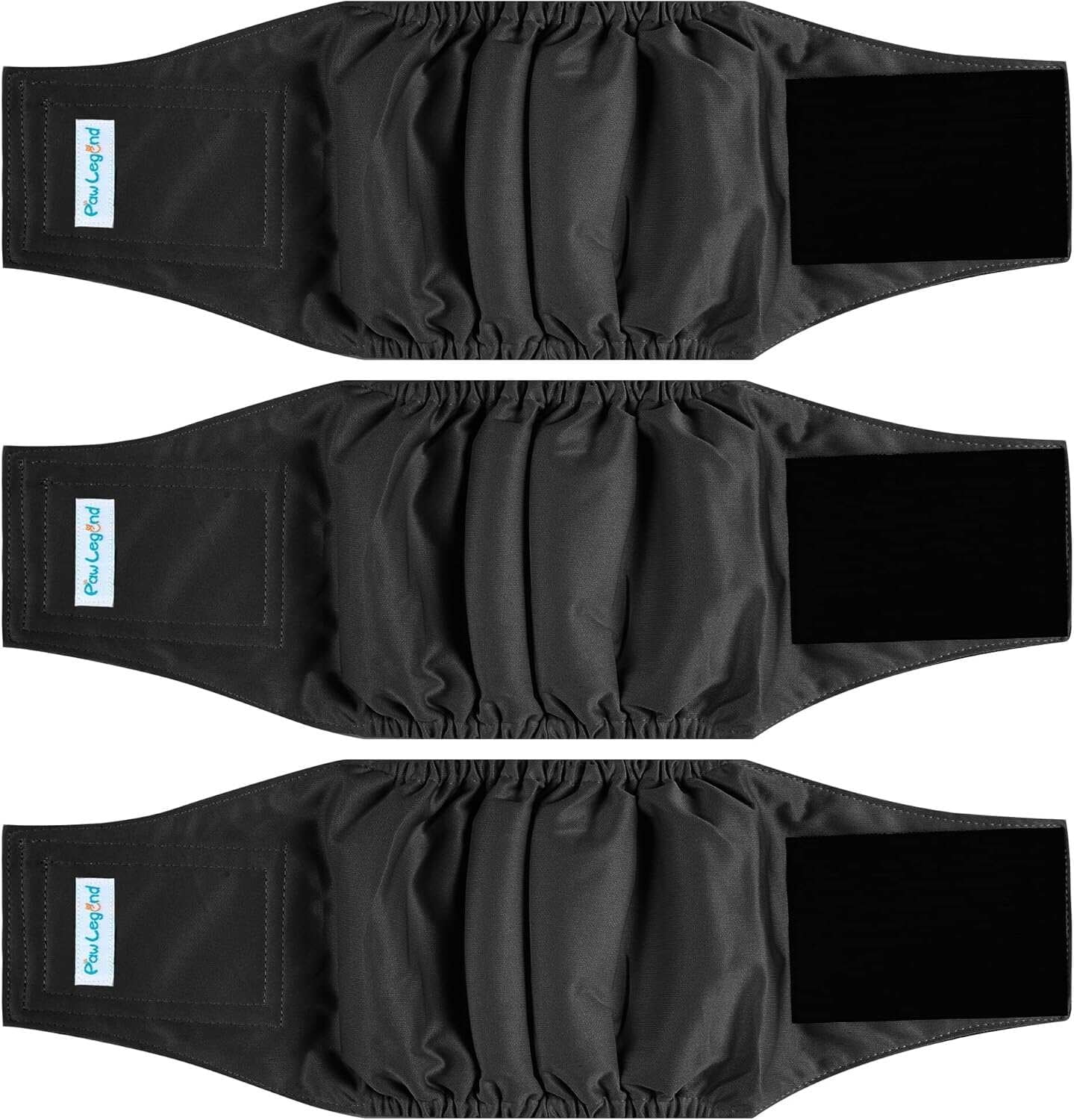 Paw Legend Washable Dog Belly Wrap Diapers for Male Dog (3 Pack)Black,M